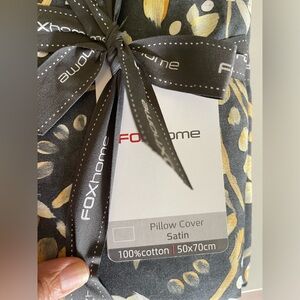 FOXHOME Satin Pillow Cover - Gray with Gold Leaf Pattern 100% Cotton